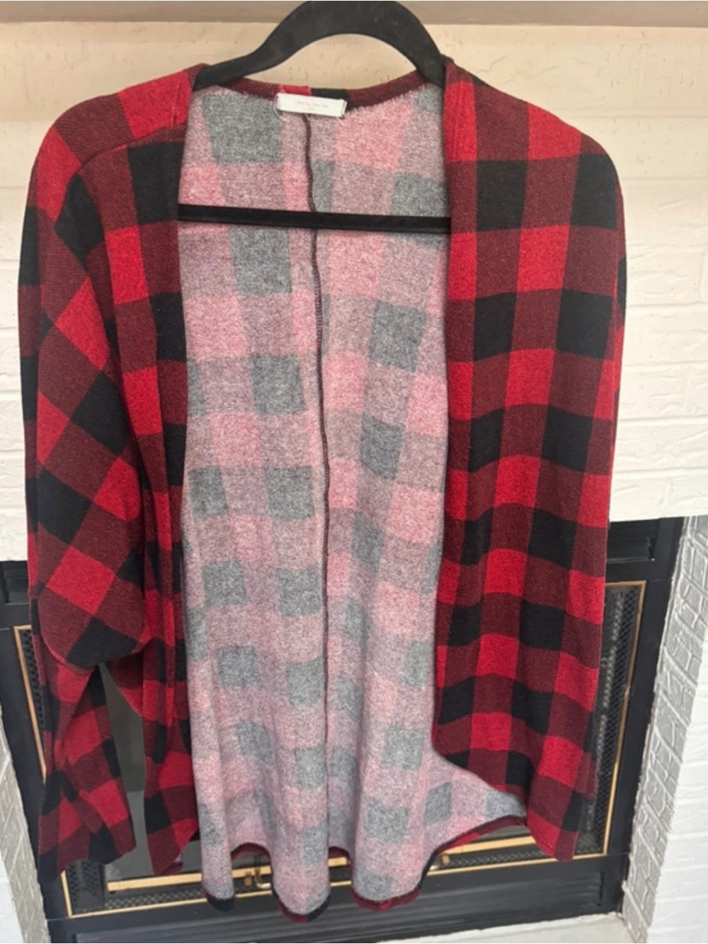 12 Pm By Mon Ami Red and Black Plaid Open Cape Cardigan
